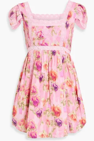 LOVESHACKFANCY Embroidered floral-print cotton mini dress - - US 8