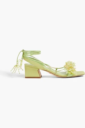 Sam Edelman Walda embellished faux leather and raffia sandals - Green - US 5