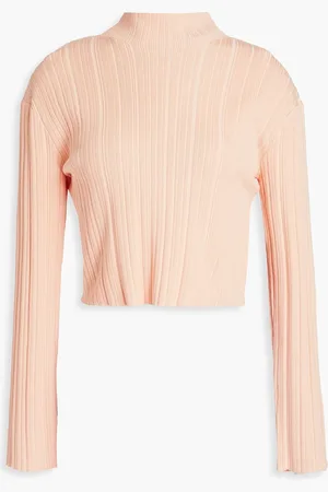 Maje Cropped ribbed-knit turtleneck sweater - Pink - 3