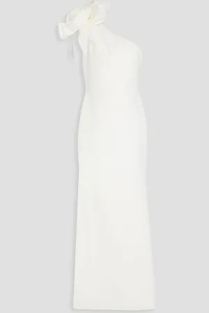Badgley Mischka One-shoulder floral-appliquéd scuba gown - White - US 10