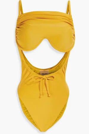 Andrea Iyamah Tiaca cutout ruched underwired swimsuit - Yellow - XS