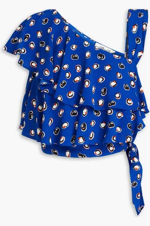 Diane von Furstenberg Chase tiered printed crepe top - Blue - XS