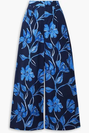 PATBO Nightflower printed cotton-blend poplin wide-leg pants - Blue - 32