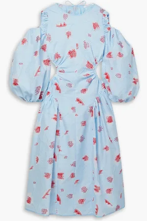 Cecilie Bahnsen Cold-shoulder cutout cloqué-jacquard midi dress - Blue - UK 12
