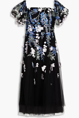 Marchesa Notte Embroidered tulle midi dress - - US 8