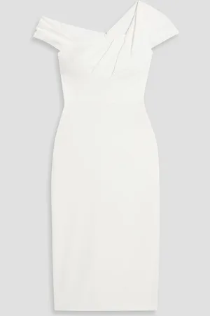 Marchesa Notte Pleated crepe midi dress - White - US 12