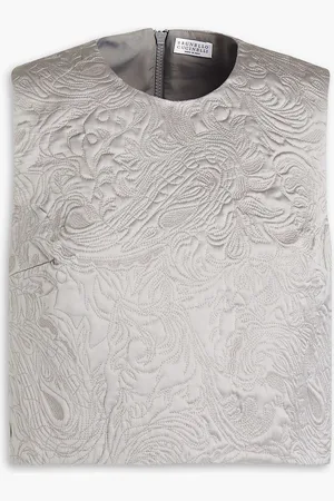 Brunello Cucinelli Cropped embroidered silk-blend cloqué top - - M