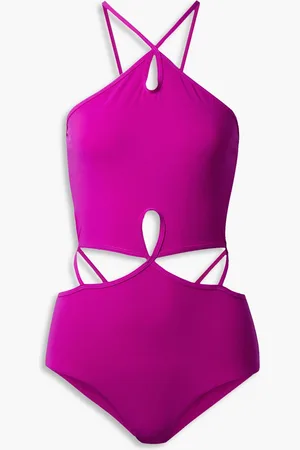 CHRISTOPHER ESBER Cutout halterneck swimsuit - Purple - UK 4