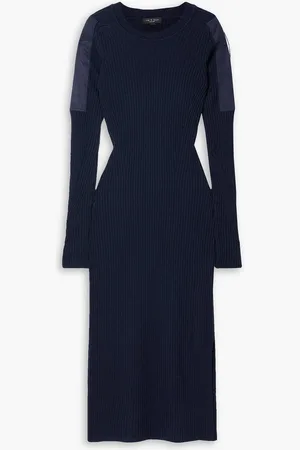 RAG&BONE Nikole shell-paneled ribbed wool midi dress - Blue - XL