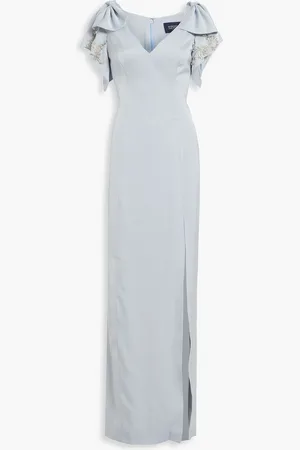 Marchesa Notte Embellished satin-crepe gown - Blue - US 0