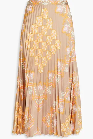 Sandro Pleated printed satin midi skirt - Neutral - FR 36