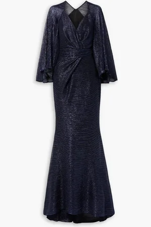 TALBOT RUNHOF Wrap-effect metallic voile gown - Blue - US 2