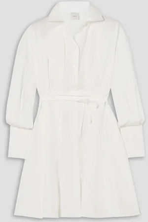 Patou Belted pleated cotton-poplin mini shirt dress - - FR 42