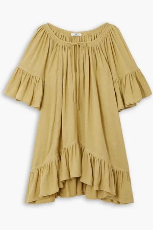 Marant Etoile Loane asymmetric ruffled silk-bourette mini dress - Yellow - FR 34
