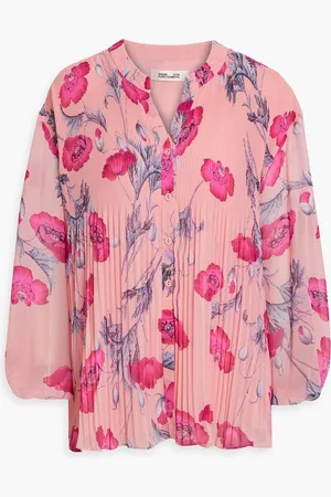 Diane von Furstenberg Nate floral-print plissé-chiffon top - - L