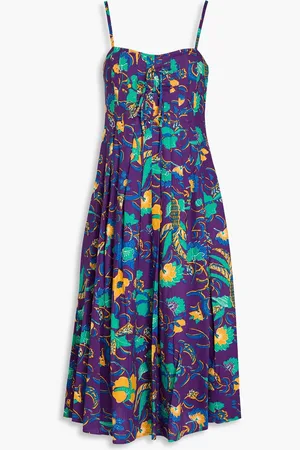 Derek Lam Pleated floral-print linen-blend midi dress - - US 16