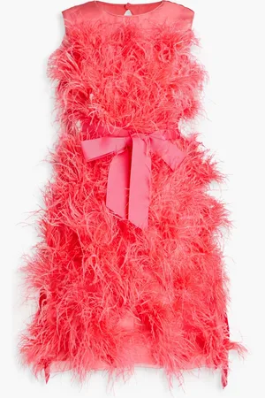 HUISHAN ZHANG Halle feather-trimmed silk-organza dress - Orange - UK 12