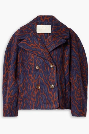 ULLA JOHNSON Dorothea double-breasted brushed wool-blend leopard-jacquard jacket - - L