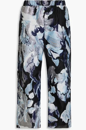 STINE GOYA Isra cropped metallic jacquard straight-leg pants - Blue - XXS