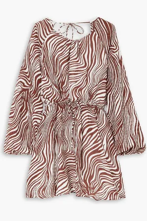 FAITHFULL THE BRAND Constance open-back zebra-print crinkled linen-blend mini dress - - UK 6