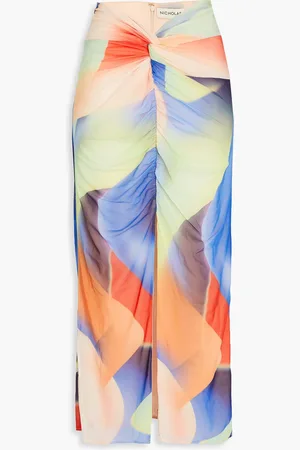 Nicholas Printed ruched stretch-mesh midi skirt - - US 4