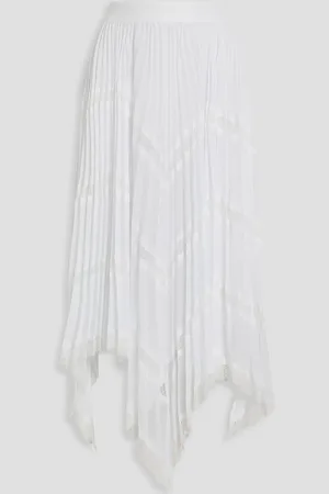 ALICE+OLIVIA Alice Olivia - Katz lace-trimmed plissé-chiffon midi skirt - - US 0
