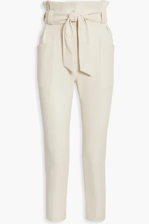 IRO Akin cropped belted cotton-twill tapered pants - White - FR 34