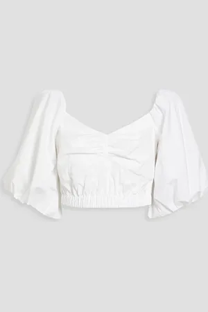 Jason Wu Cropped gathered cotton-blend poplin blouse - - US 6