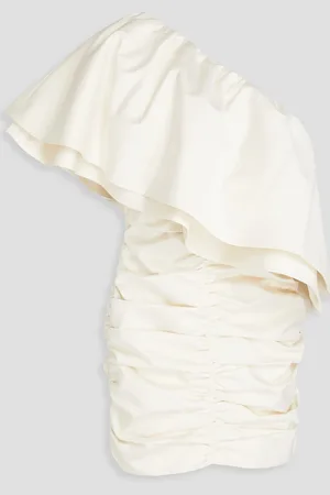 ROTATE One-shoulder ruched satin-twill mini dress - White - DE 36