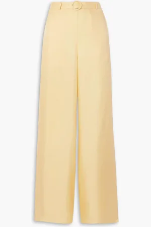 LAPOINTE Belted silk-twill wide-leg pants - Yellow - US 4
