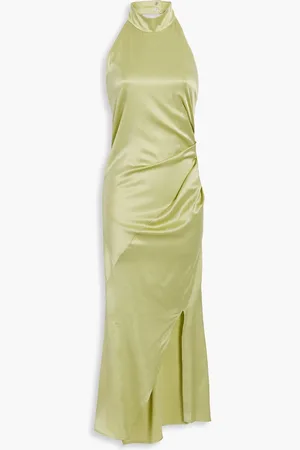 Helmut Lang Draped silk-blend satin halterneck midi dress - Green - XL