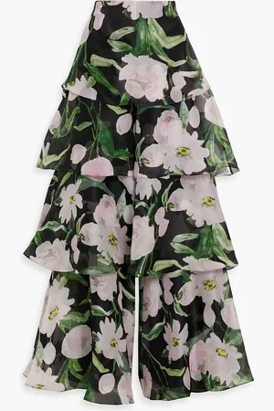 Carolina Herrera Tiered floral-print silk-chiffon wide-leg pants - - US 4