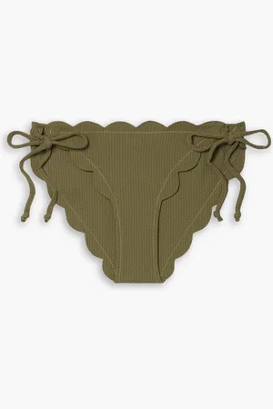Marysia Mott scalloped stretch-seersucker low-rise bikini briefs - Green - XXS
