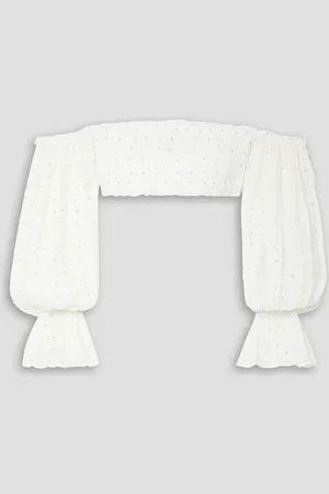 Retrofete Paige off-the shoulder cropped embellished silk-crepon top - - L