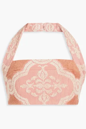 ZIMMERMANN Cropped cotton-jacquard halterneck top - Pink - 00