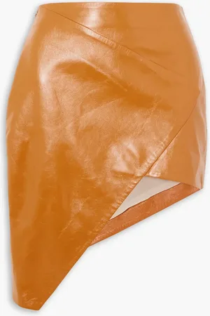 Zeynep Arcay Asymmetric wrap-effect leather mini skirt - Brown - US 2