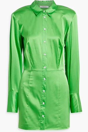 Frame Silk-blend satin mini shirt dress - Green - M