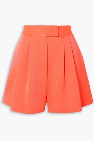 ALEX PERRY Porter pleated neon satin-crepe shorts - Orange - UK 16
