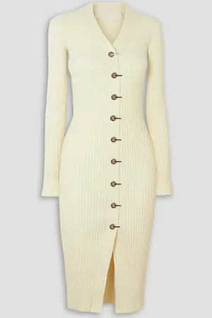 DION LEE Gradient ribbed cotton-blend midi dress - White - UK 12