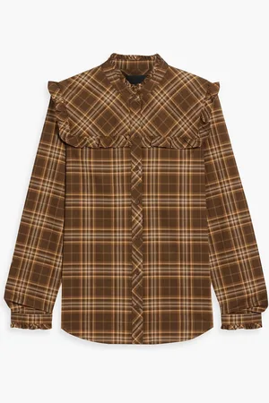 NILI LOTAN Celina ruffled checked cotton blouse - - S