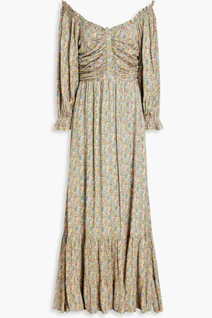 by Ti Mo Ruched floral-print jacquard maxi dress - Green - XS