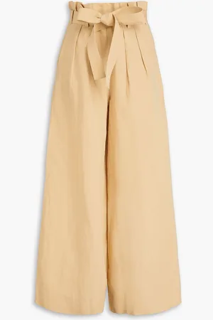 ULLA JOHNSON Gitana belted cotton, linen and silk-blend wide-leg pants - Neutral - US 6