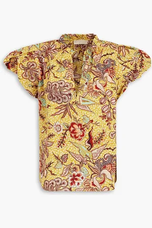 ULLA JOHNSON Evelyn printed cotton-poplin top - Yellow - US 00