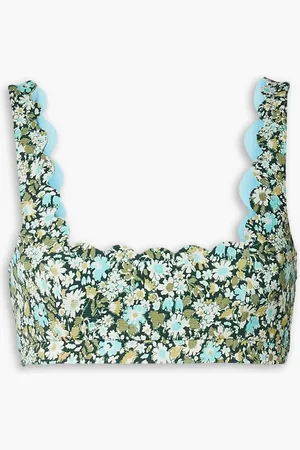 Marysia Palm Springs scalloped floral-print stretch-seersucker bikini top - Blue - L