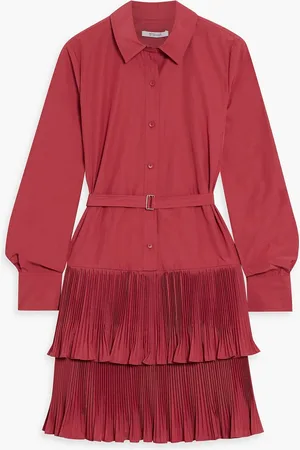 Derek Lam Stirling tiered plissé-poplin mini shirt dress - Red - US 2