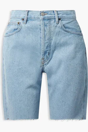 Still Here Sunset frayed striped denim shorts - Blue - 25