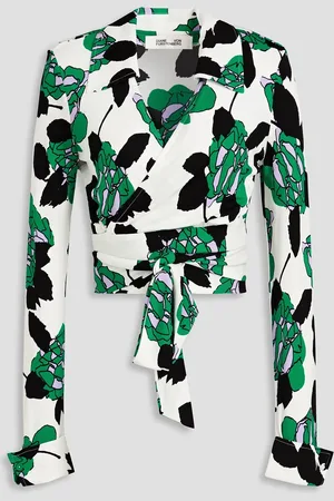 Diane von Furstenberg Bobbie cropped printed jersey wrap top - - XXS