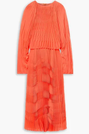 Partow Coraline layered pleated crepe midi dress - Orange - US 0