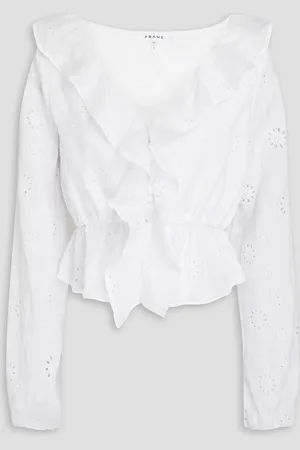 Frame Ruffled broderie anglaise ramie blouse - - M