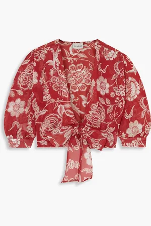 Evarae Spirit cropped floral-print silk-chiffon top - Red - L